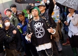 An anti-nuke demonstrator marching on Omotesando