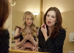 Amanda Seyfried picks up makeup tips from an old hand. Photo taken by Rafy/Courtesy of Sony Pictures Classics