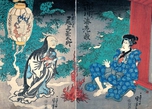 Utagawa Kuniyoshi, 'The actor Onoe Kikugoro as the ghost of Oiwa; Danjuro VII as the villain Iyemon', 1836